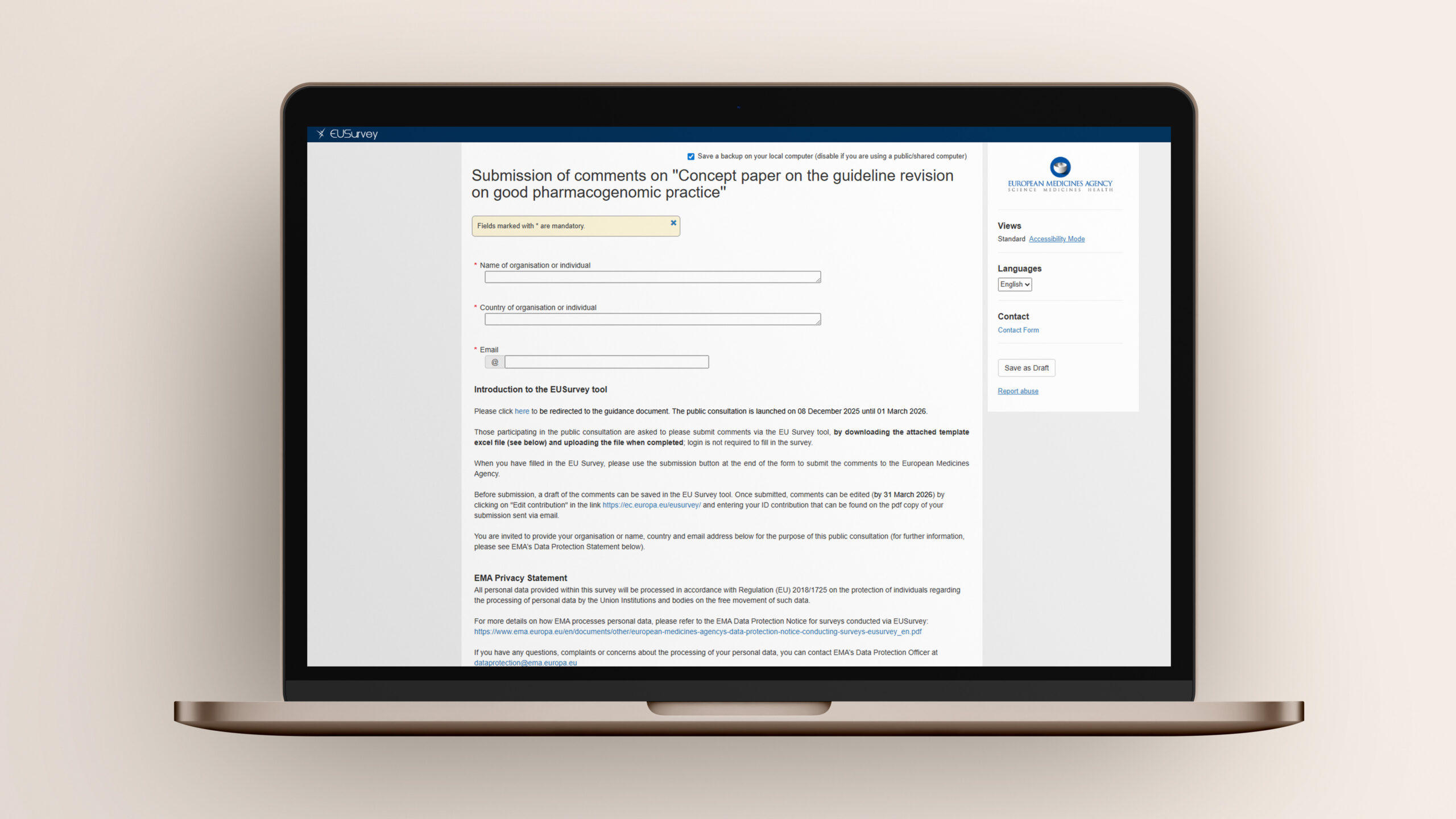 EMA Consultation on the Guideline Revision on Good Pharmacogenomic Practice